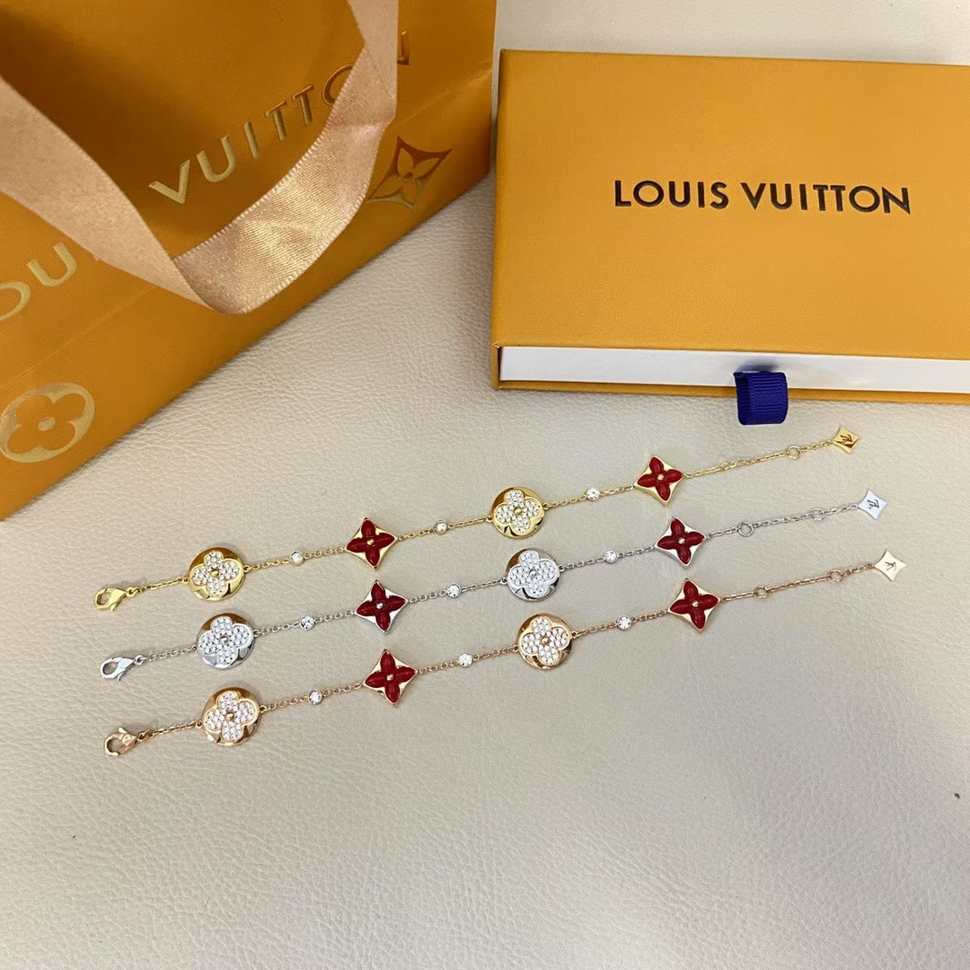 Louis Vuitton Red & Gold Floral Bracelet – Sparkling Stones & Monogram Motifs