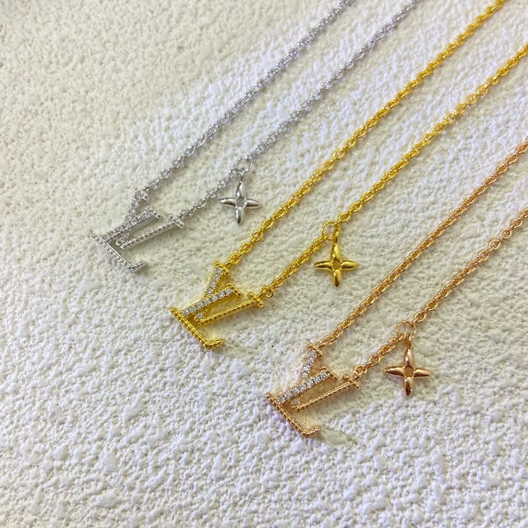 Louis Vuitton LV Logo Necklace – Gemstone Pendant with Star Charm