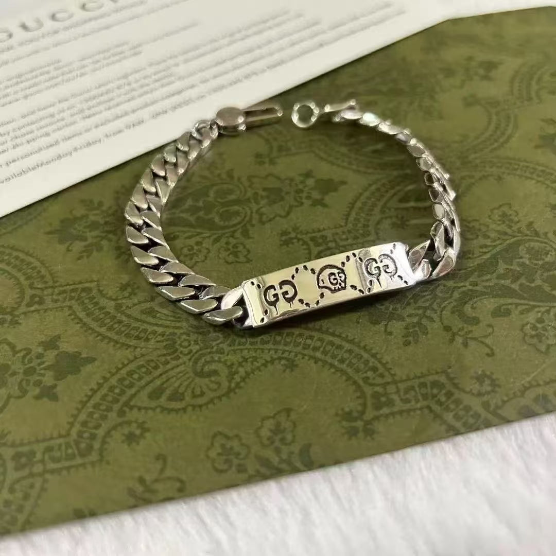 Gucci Ghost Pendant Necklace & Bracelet Set – Sterling Silver with Musical Motif