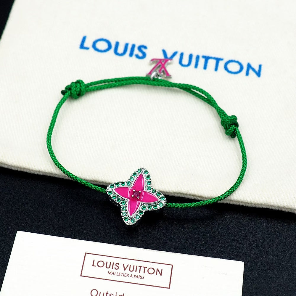 Louis Vuitton Flower Charm Cord Bracelet – Turquoise & Green with LV Logo