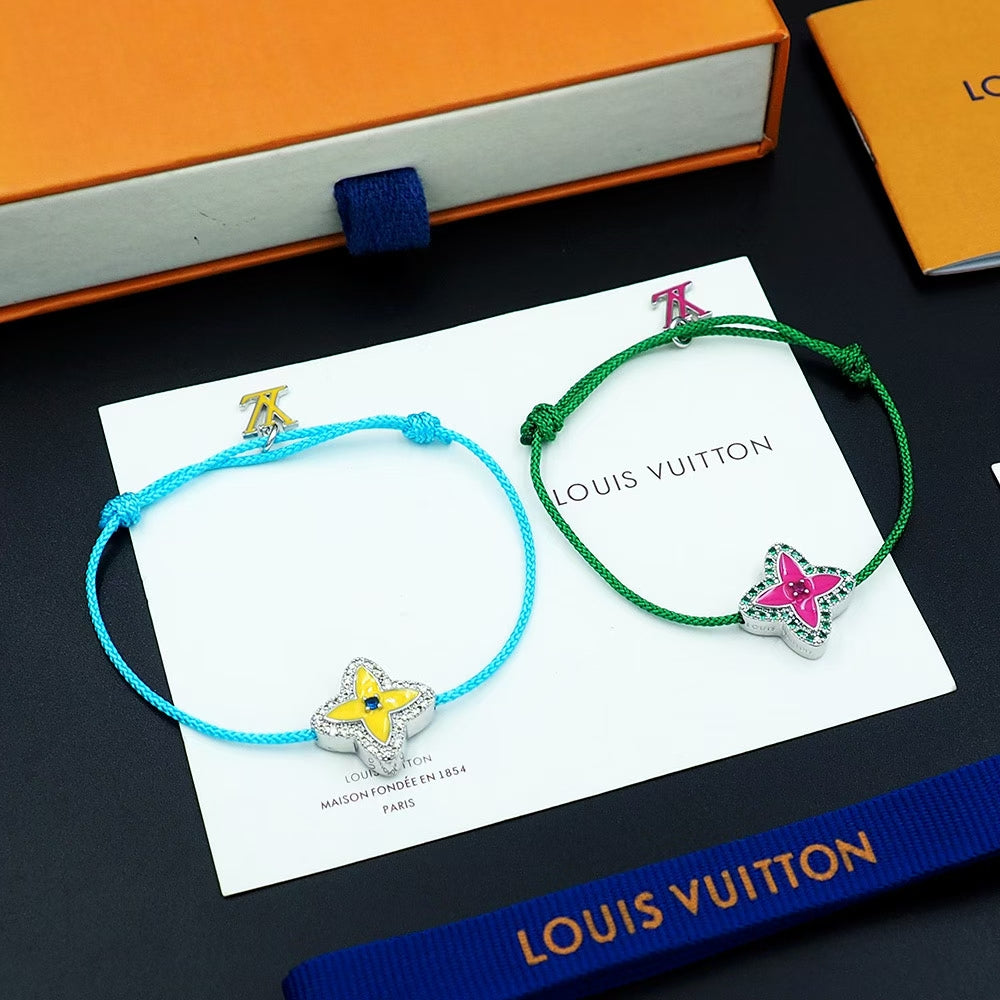 Louis Vuitton Flower Charm Cord Bracelet – Turquoise & Green with LV Logo