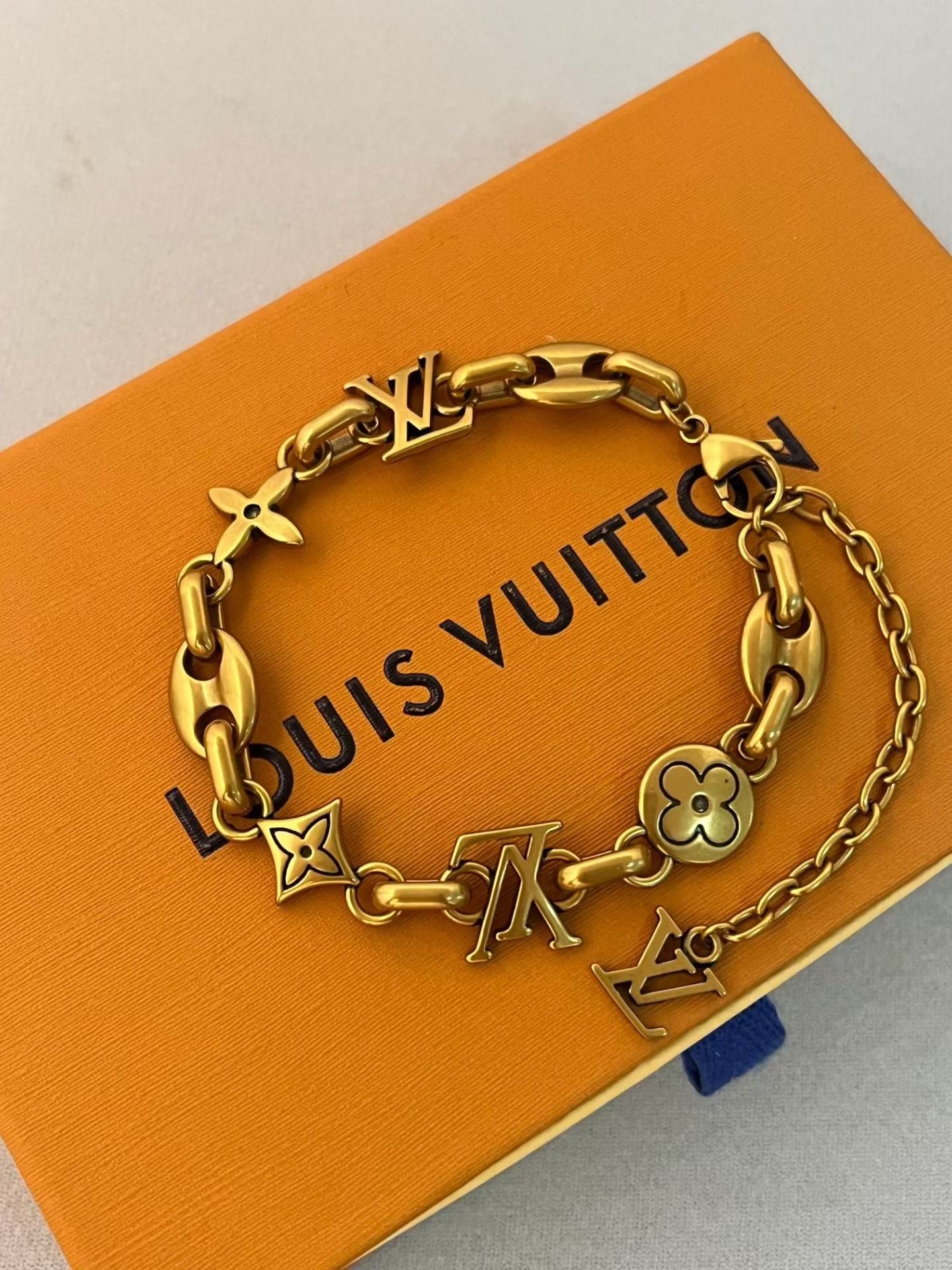 Louis Vuitton Monogram Jewelry Set – Silver Necklace & Bracelet with LV Logo & Floral Motifs