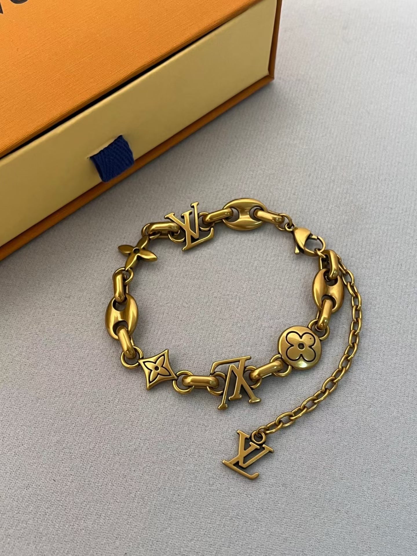 Louis Vuitton Monogram Jewelry Set – Silver Necklace & Bracelet with LV Logo & Floral Motifs