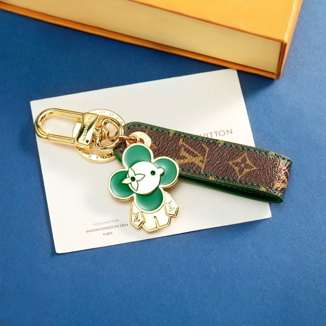 Louis Vuitton Character Keychain – Flower Charm with Monogram Leather Strap