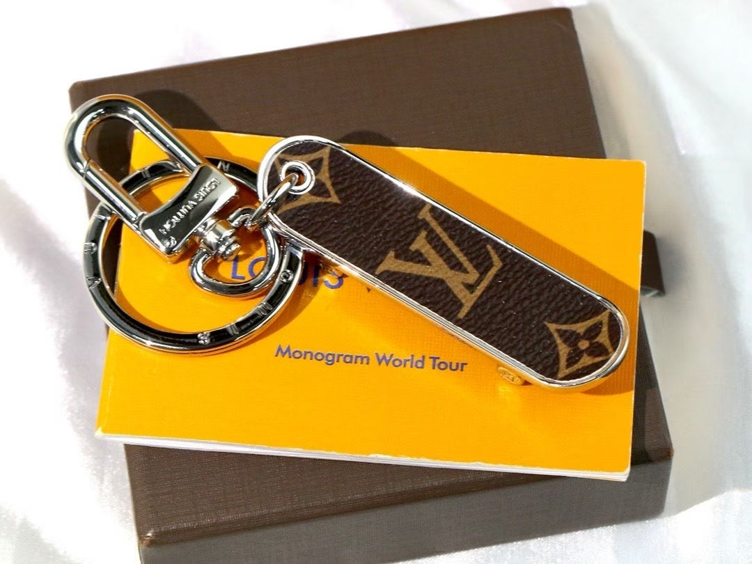 Louis Vuitton Monogram Leather Tag Keychain – Classic Brown & Gold