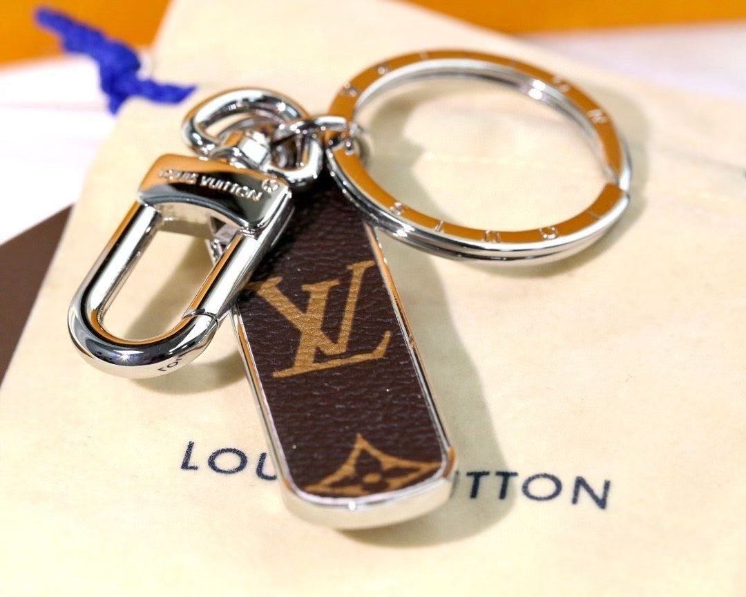 Louis Vuitton Monogram Leather Tag Keychain – Classic Brown & Gold