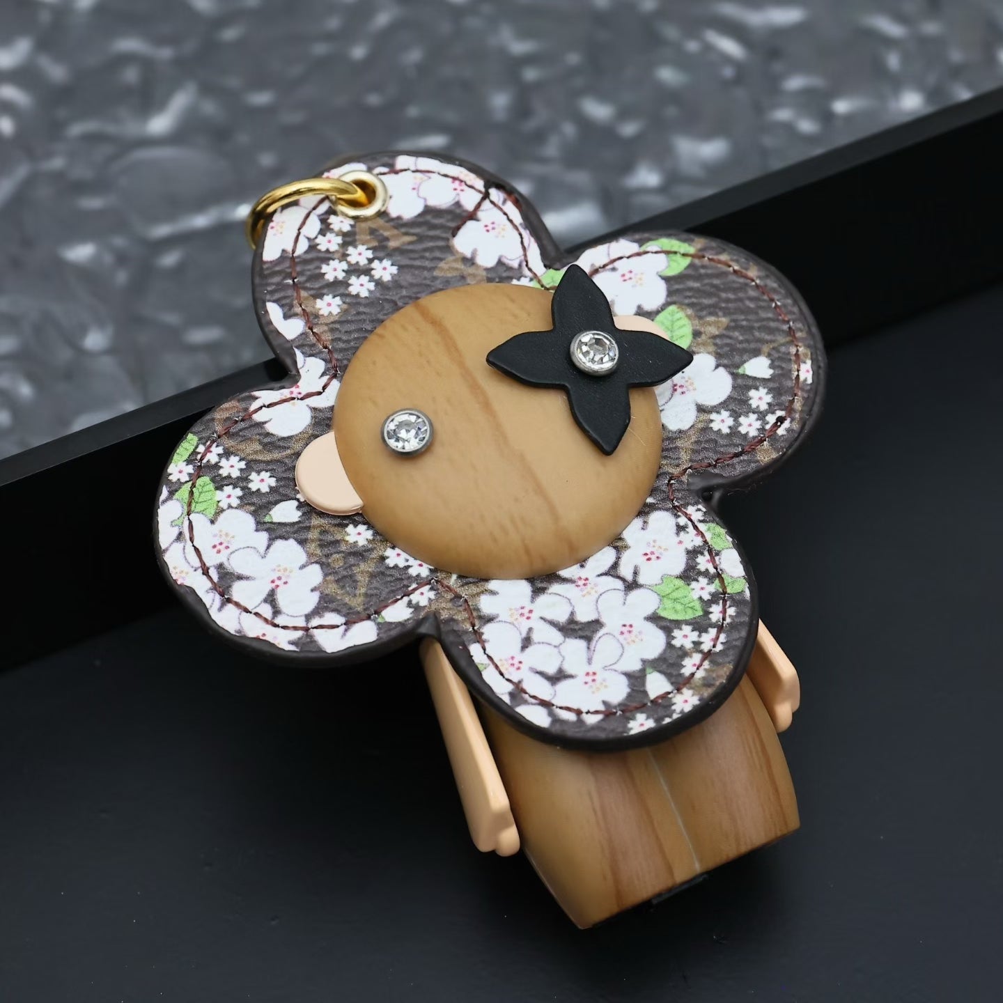 Louis Vuitton Rhinestone Flower Character Keychain – Floral Head & Wooden Face
