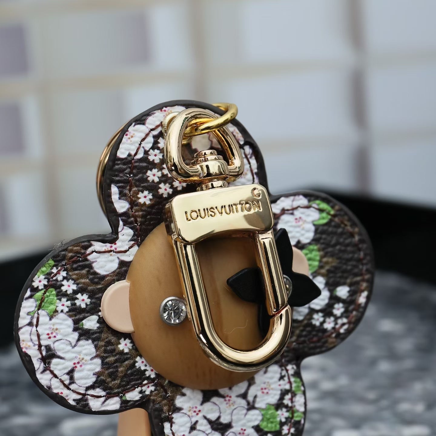Louis Vuitton Rhinestone Flower Character Keychain – Floral Head & Wooden Face