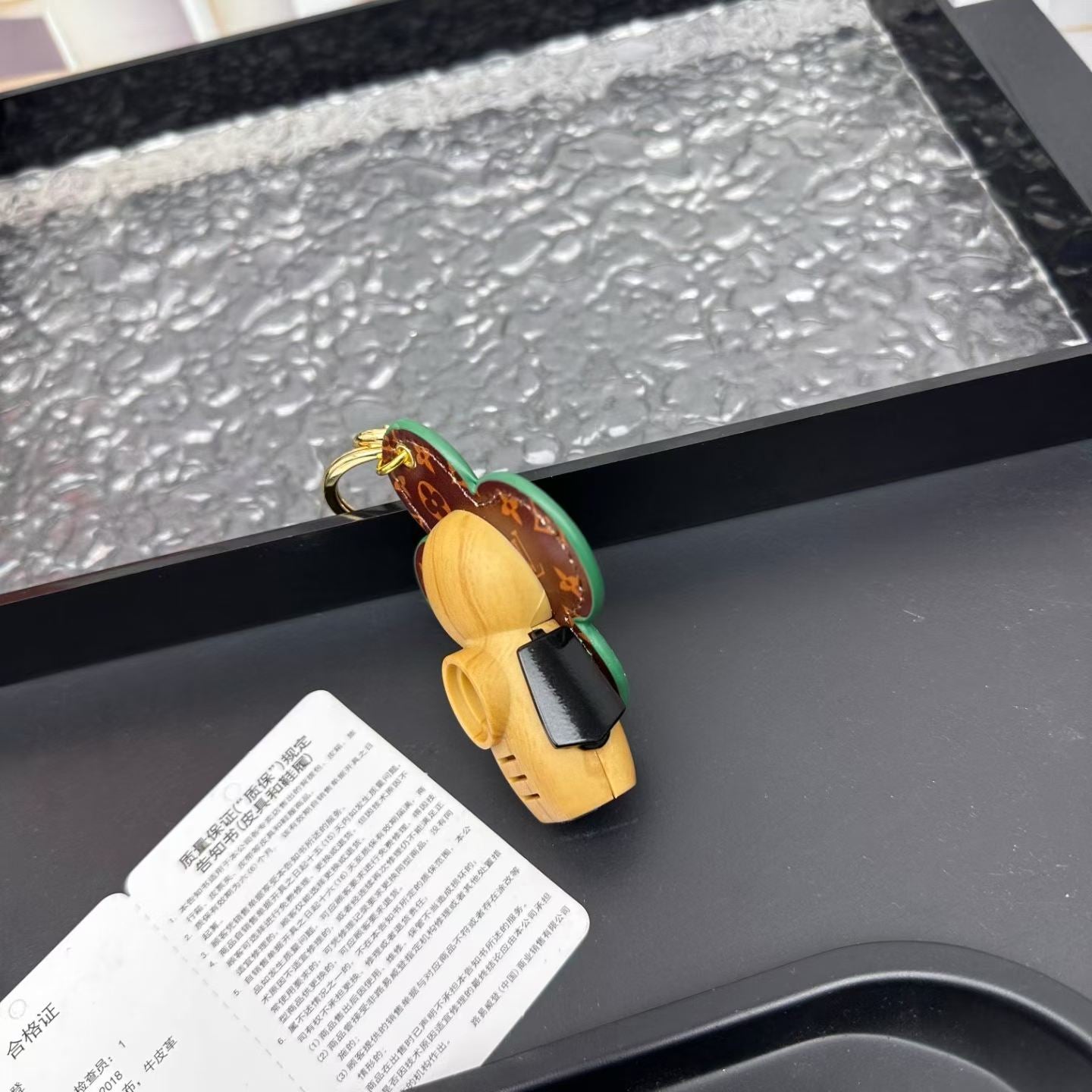 Louis Vuitton “Paris 1854” Blue Flower Keychain – Green Stitching & Yellow Accent