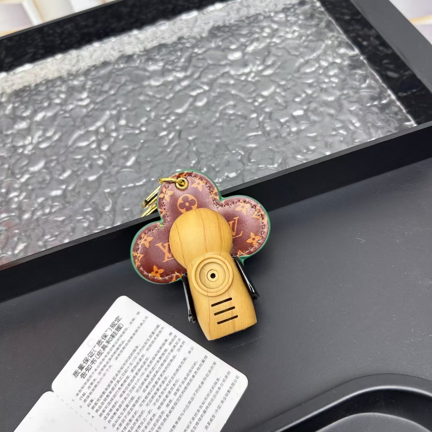 Louis Vuitton “Paris 1854” Blue Flower Keychain – Green Stitching & Yellow Accent