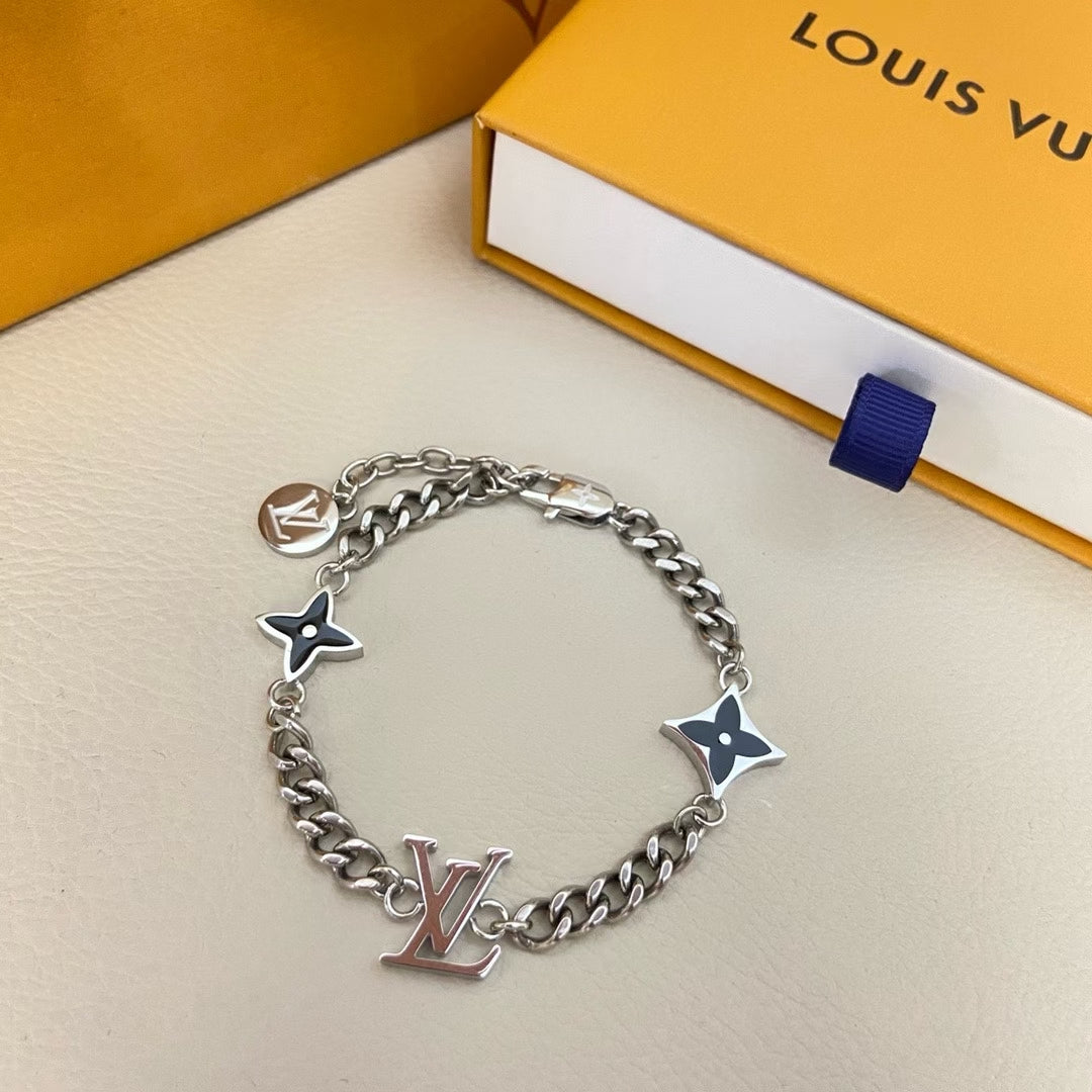 Louis Vuitton Black & Silver Charm Jewelry Set – Necklace & Bracelet
