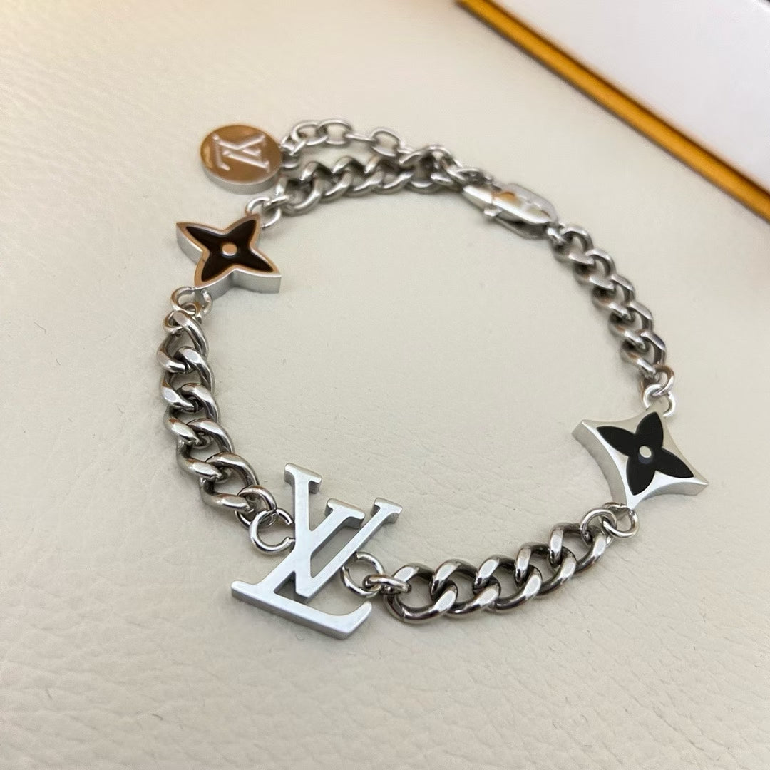 Louis Vuitton Black & Silver Charm Jewelry Set – Necklace & Bracelet