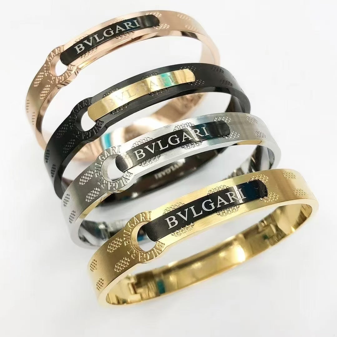 BVLGARI Black Inlay Signature Bracelet – Rose Gold, Silver, Black & Yellow Gold