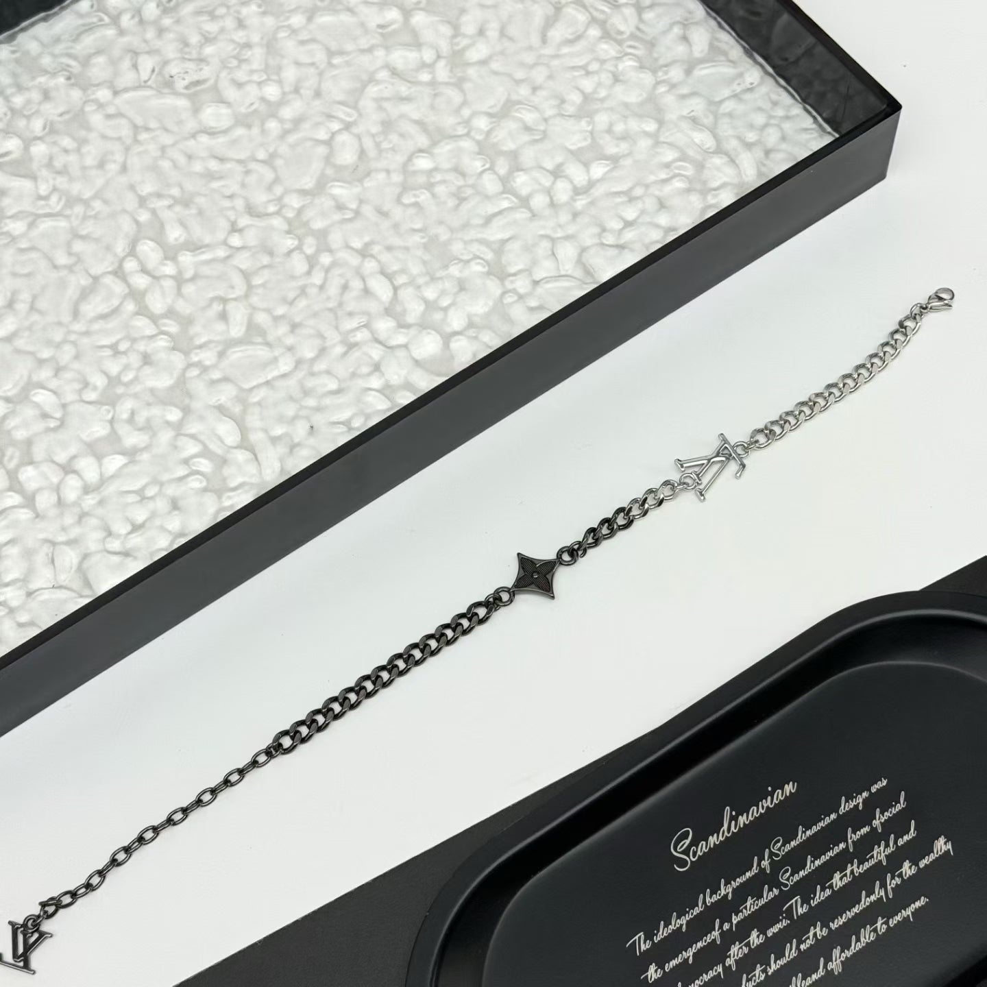 Louis Vuitton Silver & Black Chain Charm Bracelet – LV Logo & Star