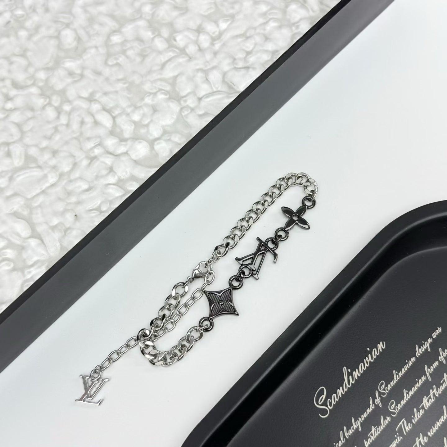 Louis Vuitton Charm Chain Jewelry – Silver-Toned Necklace & Bracelet Set in Multiple Colorways