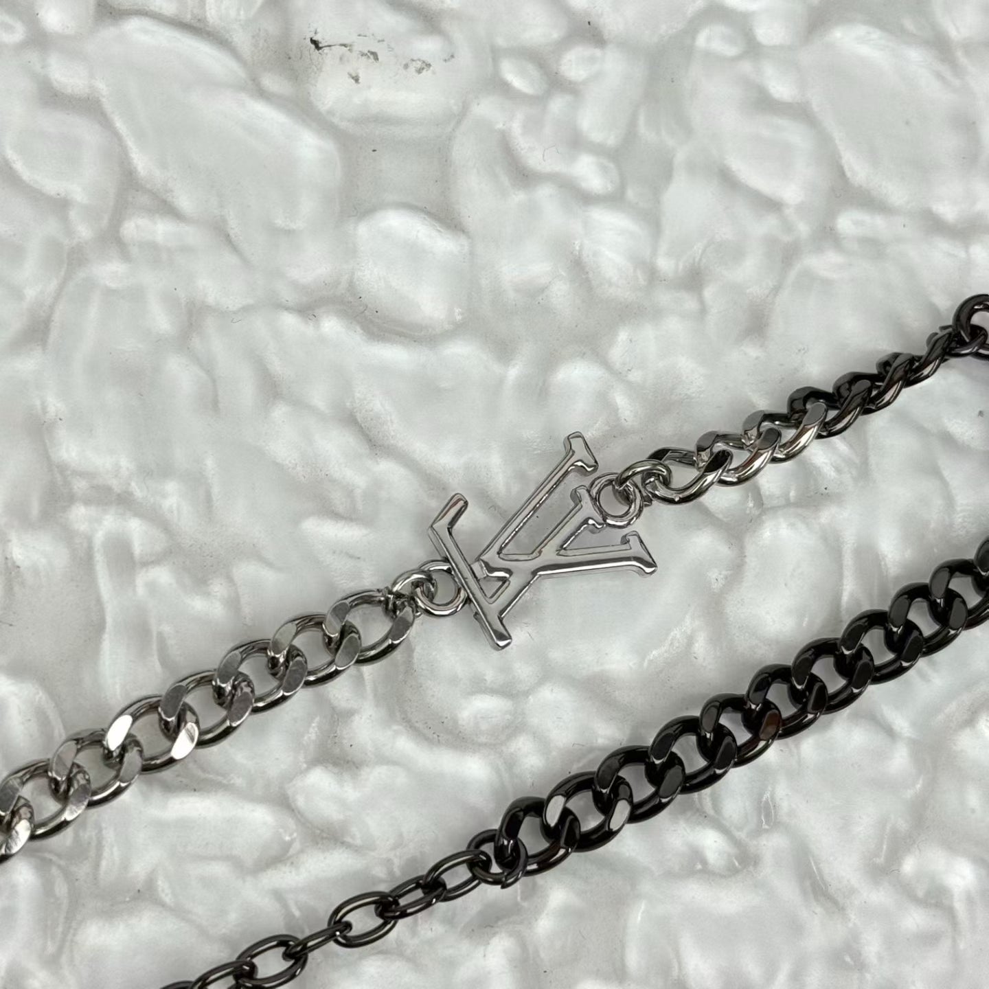Louis Vuitton Silver & Black Chain Charm Bracelet – LV Logo & Star