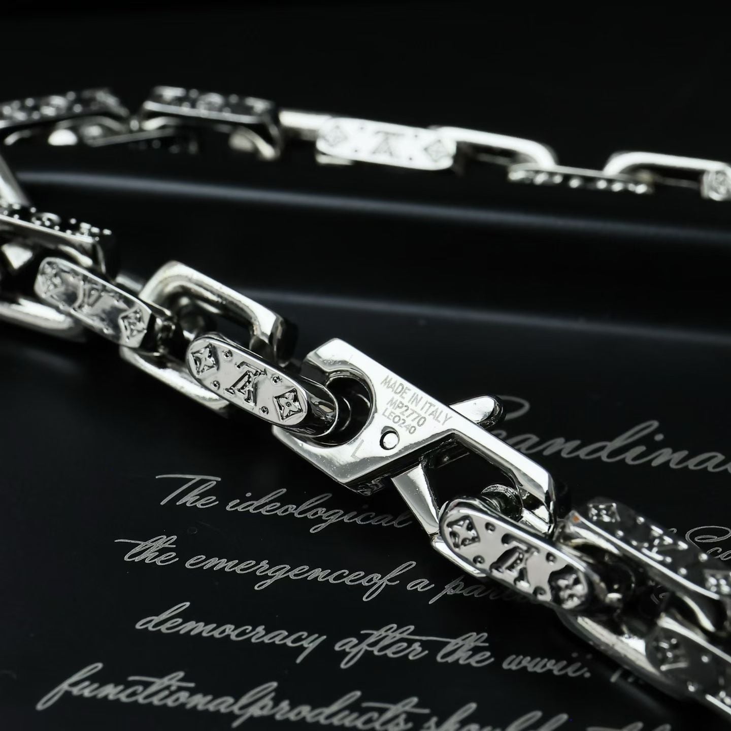 Louis Vuitton Rectangular Link Engraved Jewelry Set – Silver-Toned Necklace & Bracelet