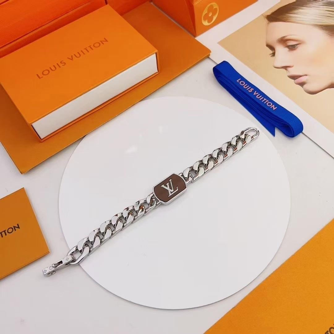 Louis Vuitton Central Emblem Chain Bracelet – Silver with LV Logo