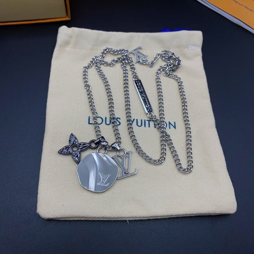 Louis Vuitton Charm Cluster Necklace – Butterfly, LV Disc & Logo