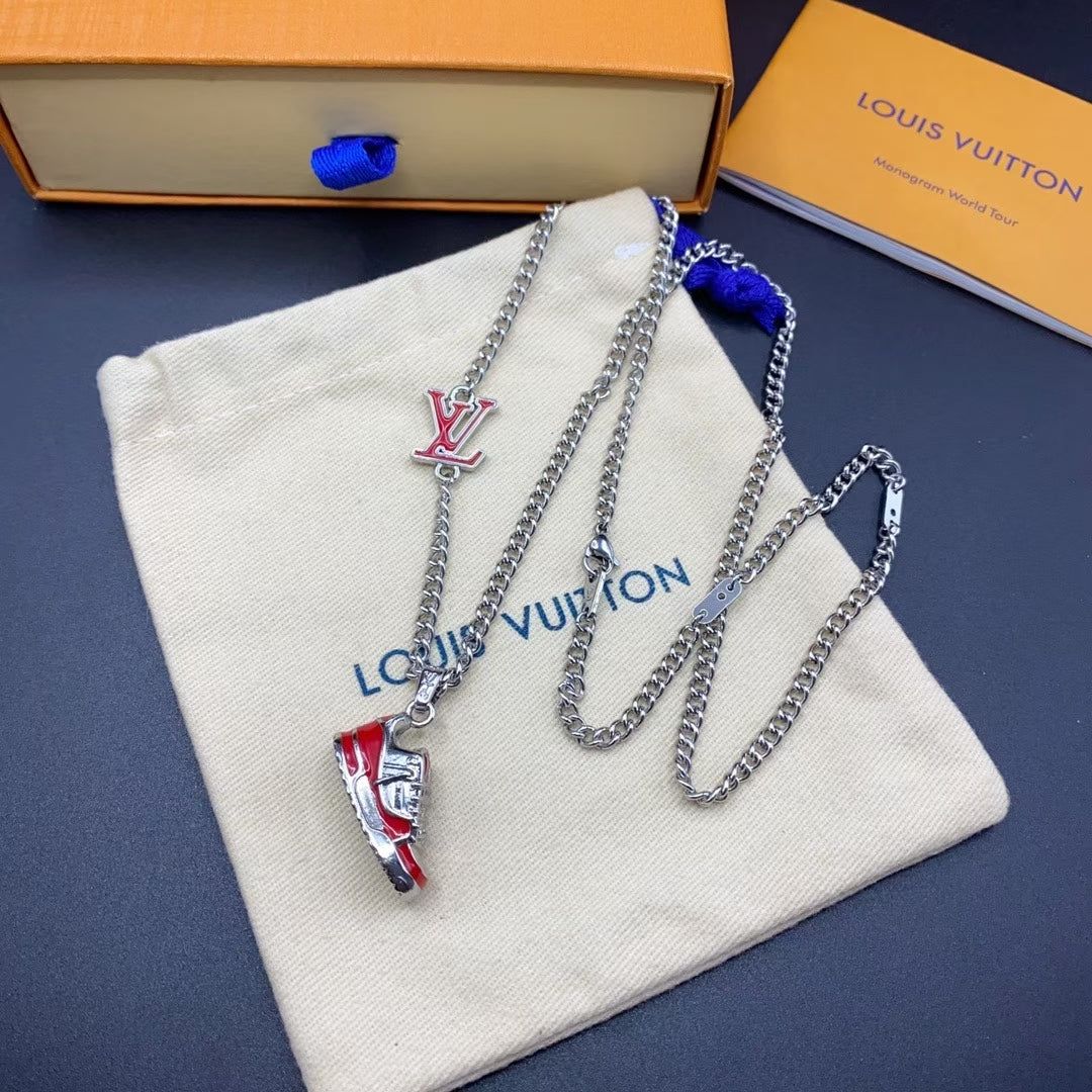 Louis Vuitton Sneaker & Logo Pendant Necklace – Red LV & Mini Sneaker