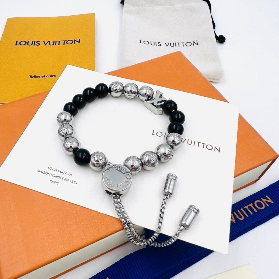 Louis Vuitton Beaded Bracelet Collection – Adjustable Cord with LV Logo & Mixed Beads