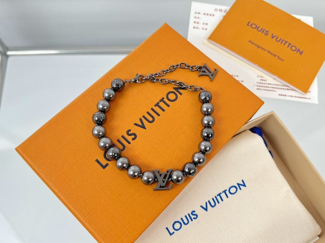 Louis Vuitton Beaded Bracelet Collection – Adjustable Cord with LV Logo & Mixed Beads