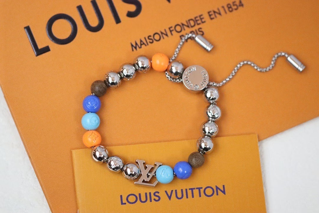 Louis Vuitton Beaded Bracelet Collection – Adjustable Cord with LV Logo & Mixed Beads
