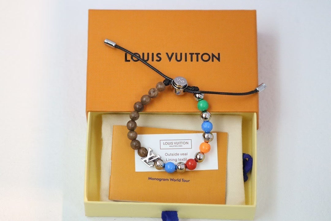 Louis Vuitton Beaded Bracelet Collection – Adjustable Cord with LV Logo & Mixed Beads