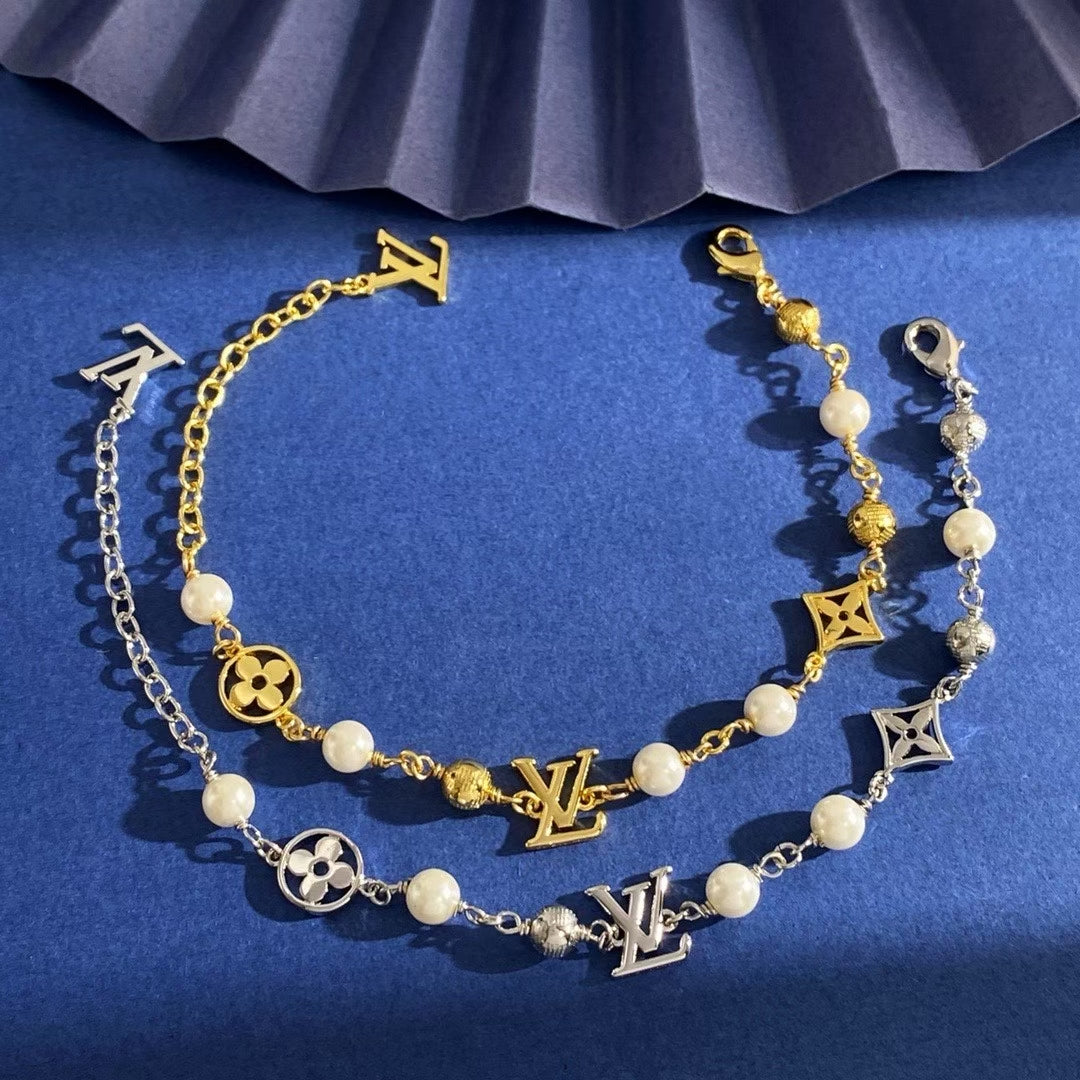 Louis Vuitton Metallic & Pearl Charm Bracelet – Gold & Silver Variants