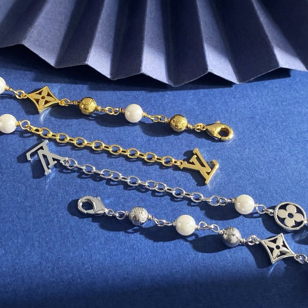 Louis Vuitton Metallic & Pearl Charm Bracelet – Gold & Silver Variants