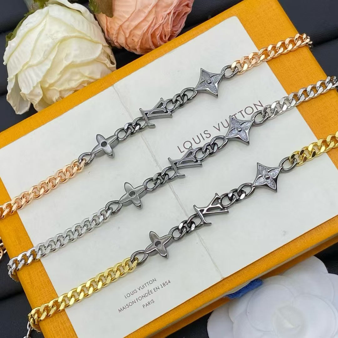 Louis Vuitton Monogram Accent Bracelet – Gold, Silver & Rose Gold with Black Motifs