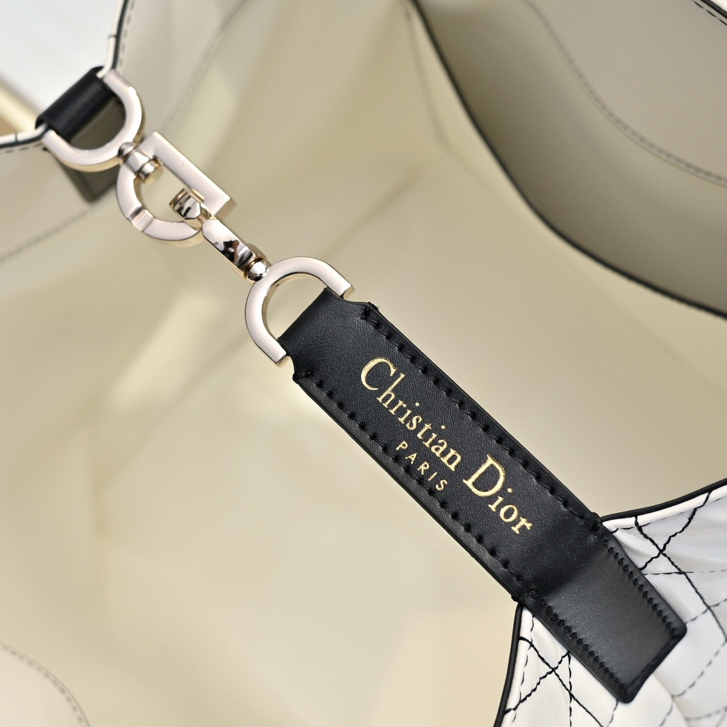 Dior Lady D-Lite Handbag – White Quilted with Black Handles & Strap