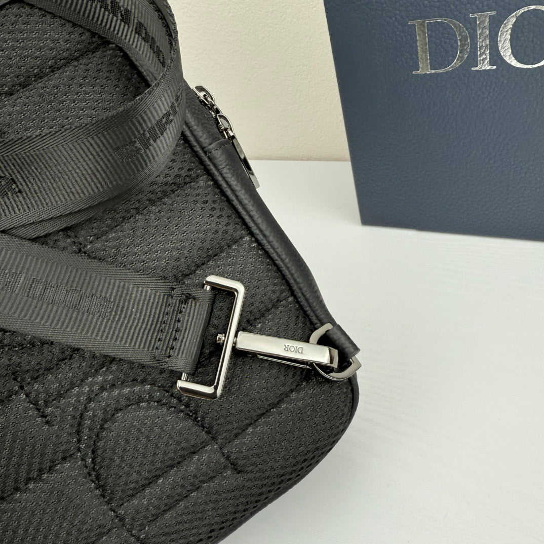 Dior Oblique Sling Bag – Black Leather with Monogram Canvas