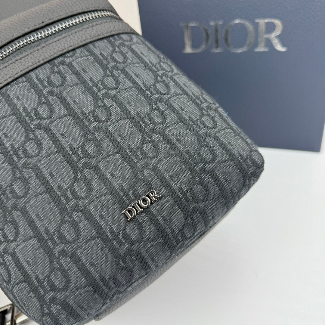 Dior Oblique Sling Bag – Black Leather with Monogram Canvas