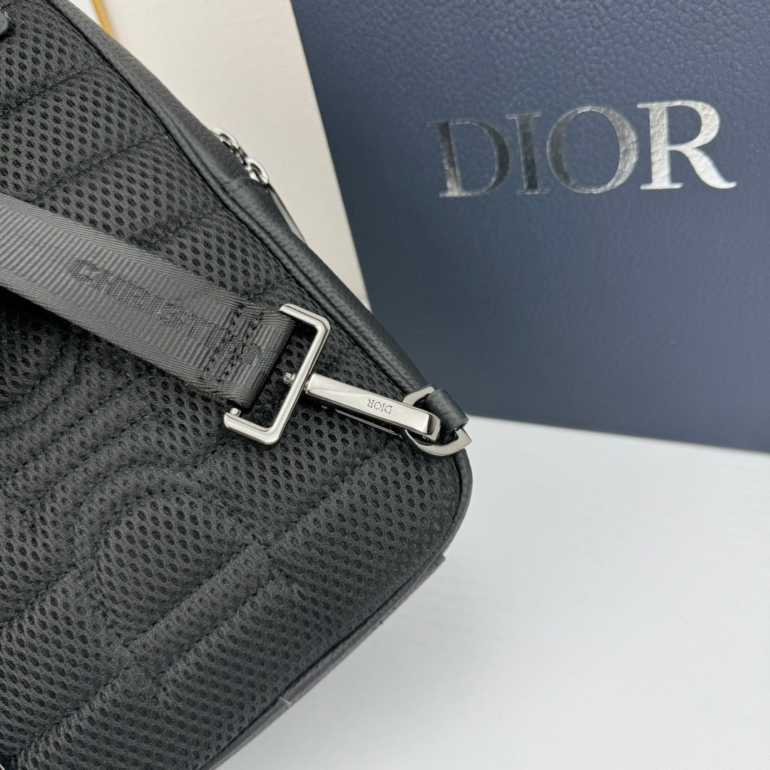 Dior Oblique Sling Bag – Black Leather with Monogram Canvas