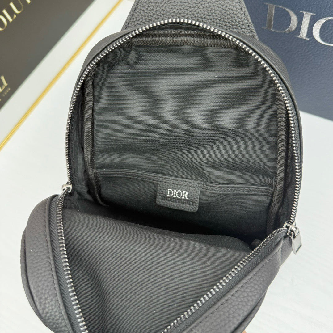 Dior Oblique Sling Bag – Black Leather with Monogram Canvas
