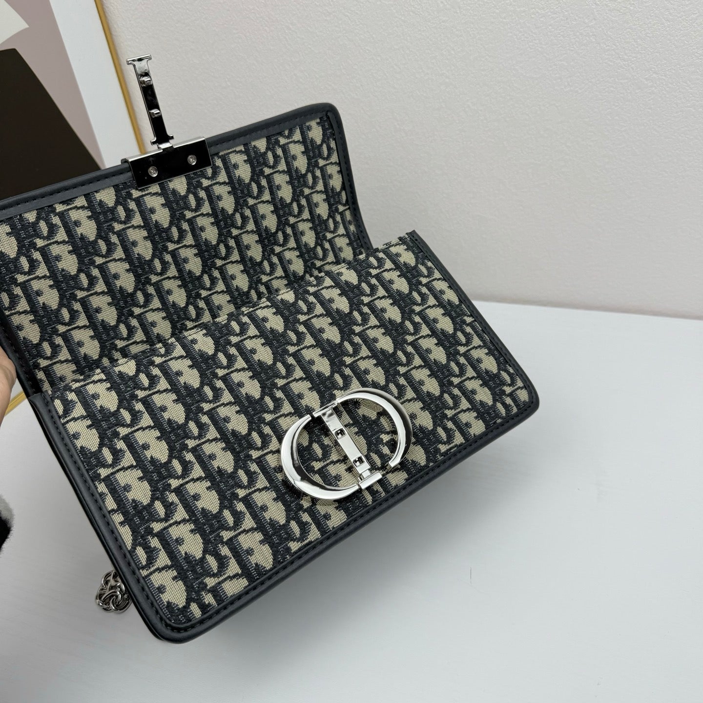 Dior 30 Montaigne Shoulder Bag – Oblique Canvas with Black Leather Flap