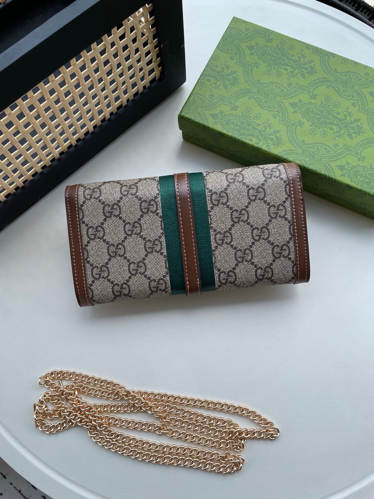 Gucci GG Monogram Chain Wallet – Denim & Stripe