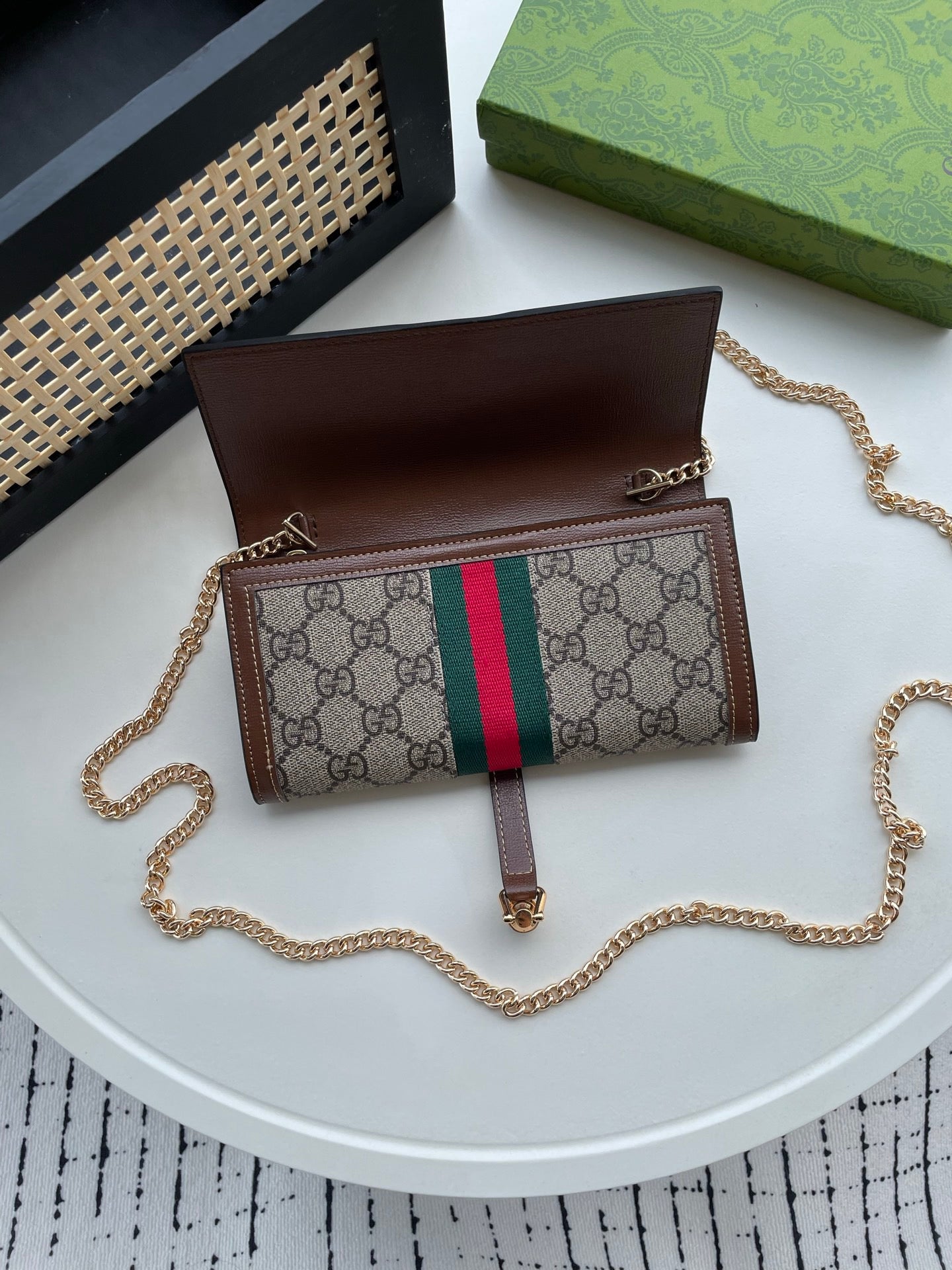 Gucci GG Monogram Chain Wallet – Denim & Stripe