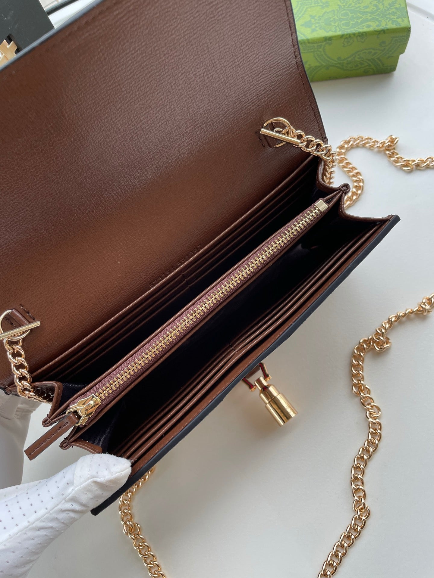 Gucci GG Monogram Chain Wallet – Denim & Stripe