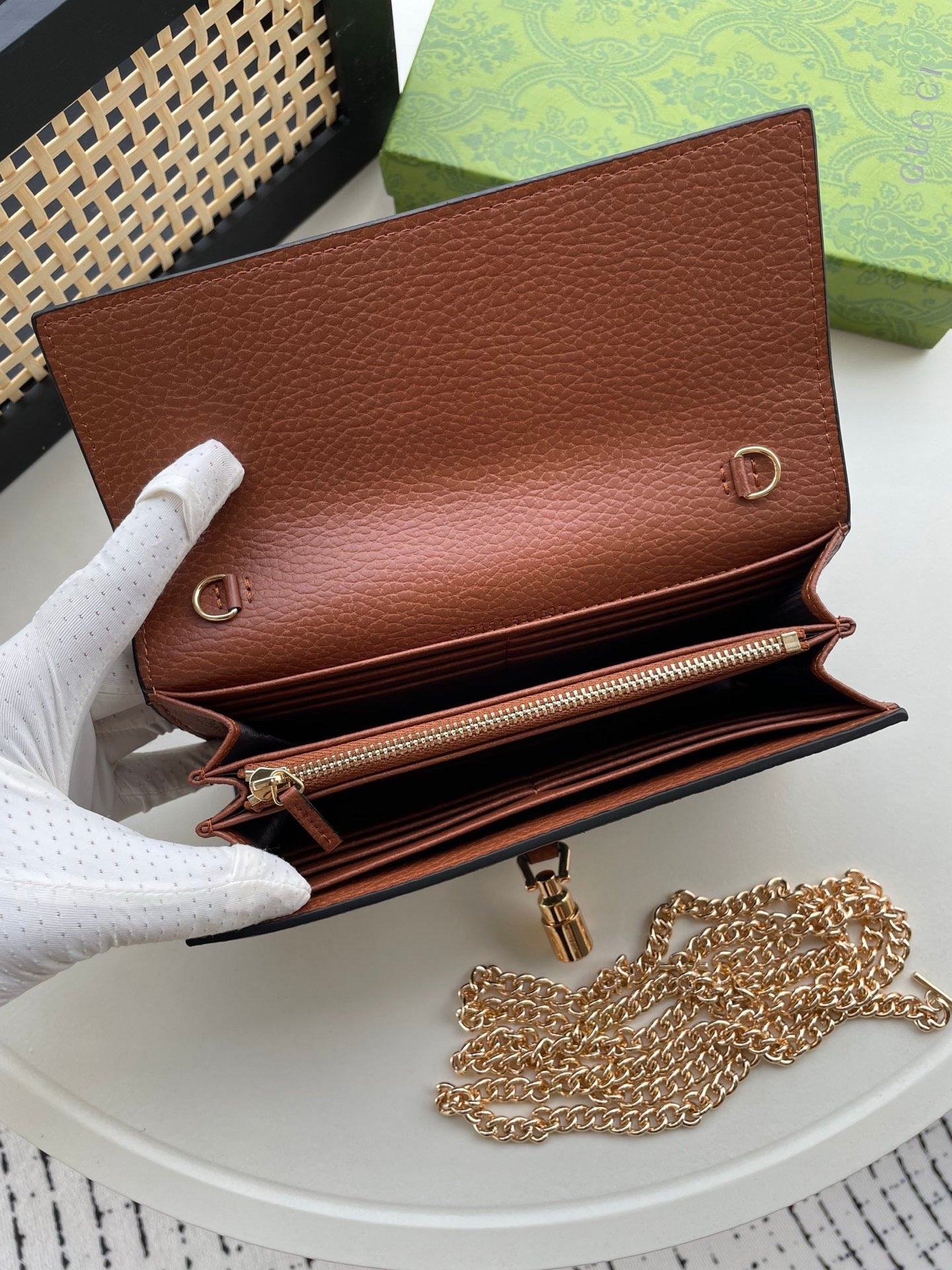 Gucci GG Monogram Chain Wallet – Denim & Stripe