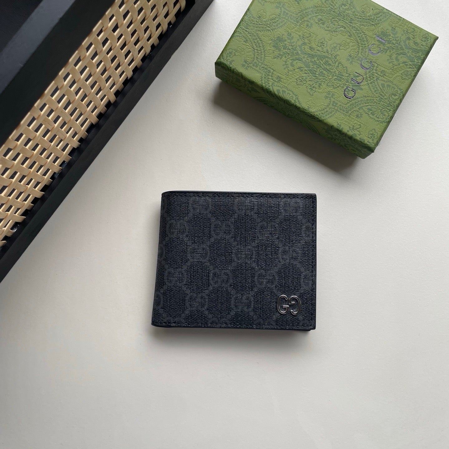 Gucci GG Supreme Canvas Wallet – Black Monogram with Metallic GG Logo