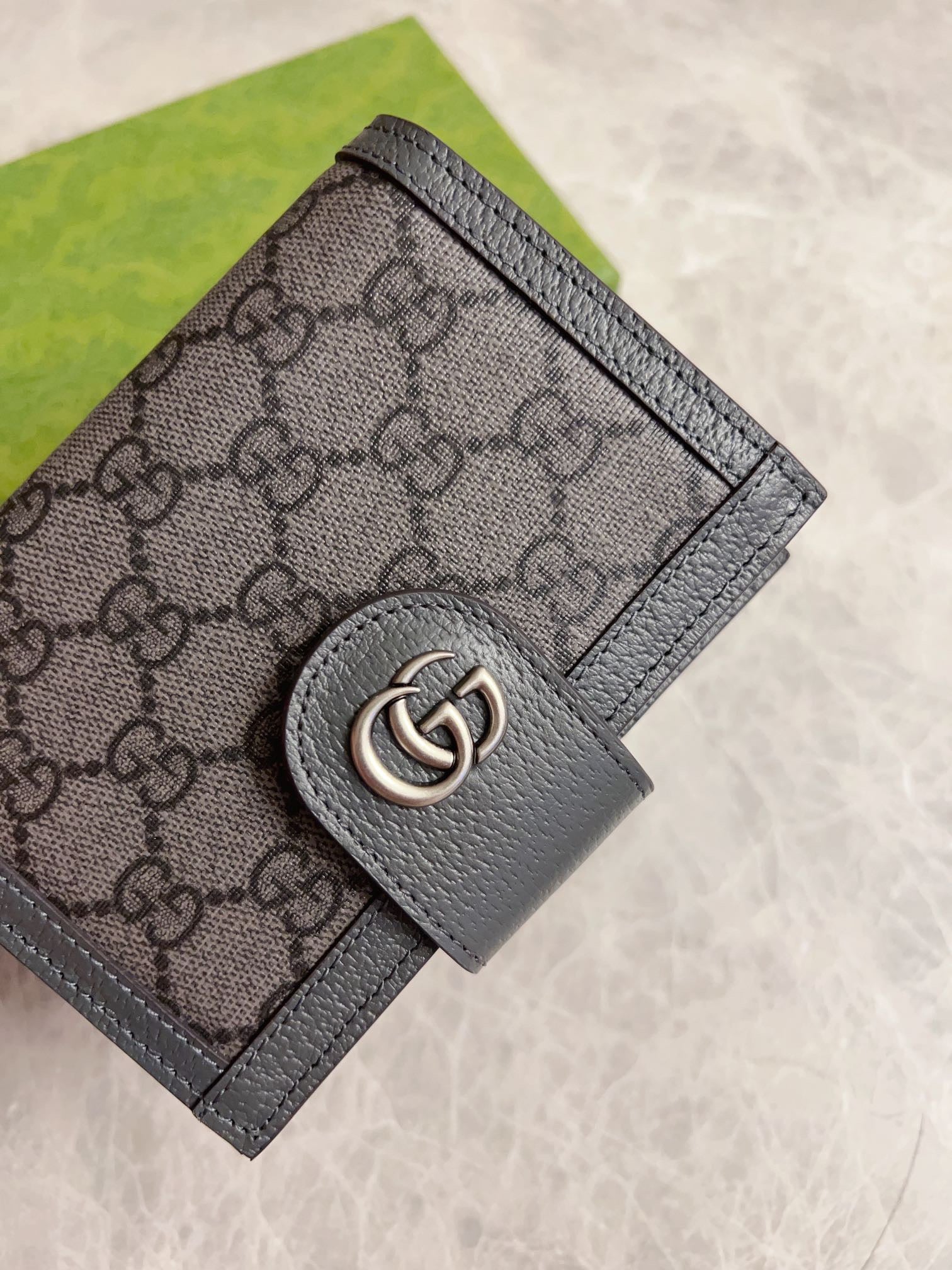 Gucci GG Supreme Flap Wallet – Dark Gray with Metallic GG Clasp