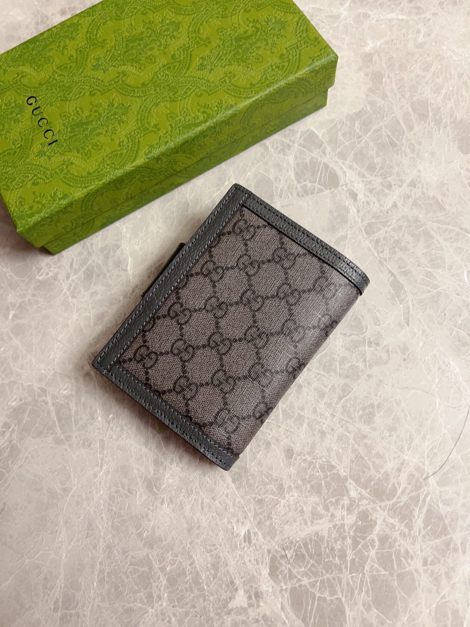 Gucci GG Supreme Flap Wallet – Dark Gray with Metallic GG Clasp