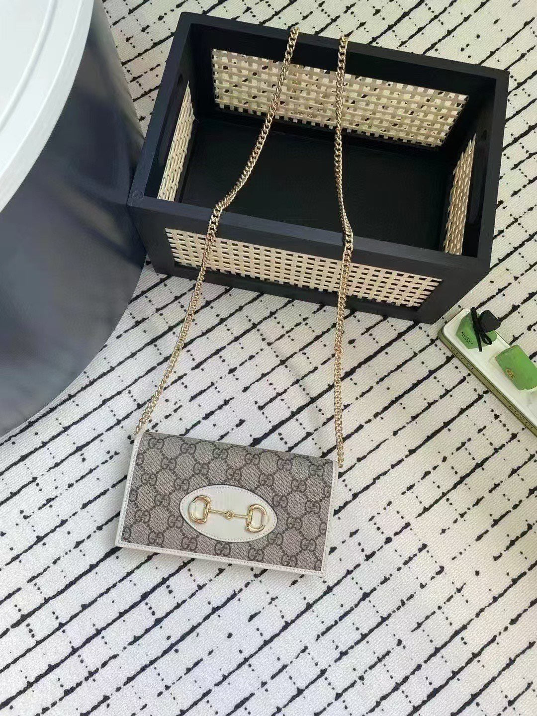 Gucci GG Monogram Chain Wallet with Horsebit Detail