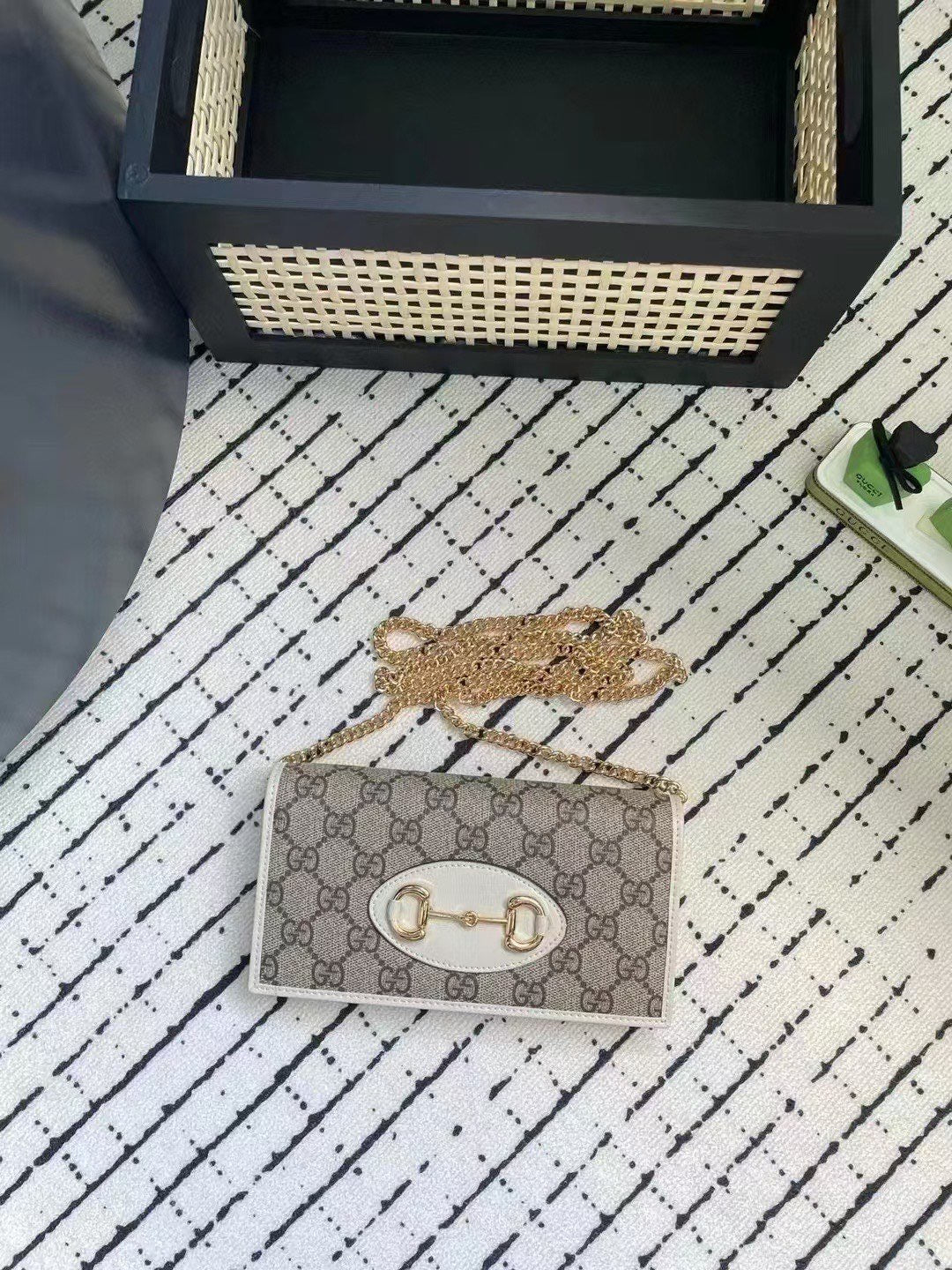 Gucci GG Monogram Chain Wallet with Horsebit Detail