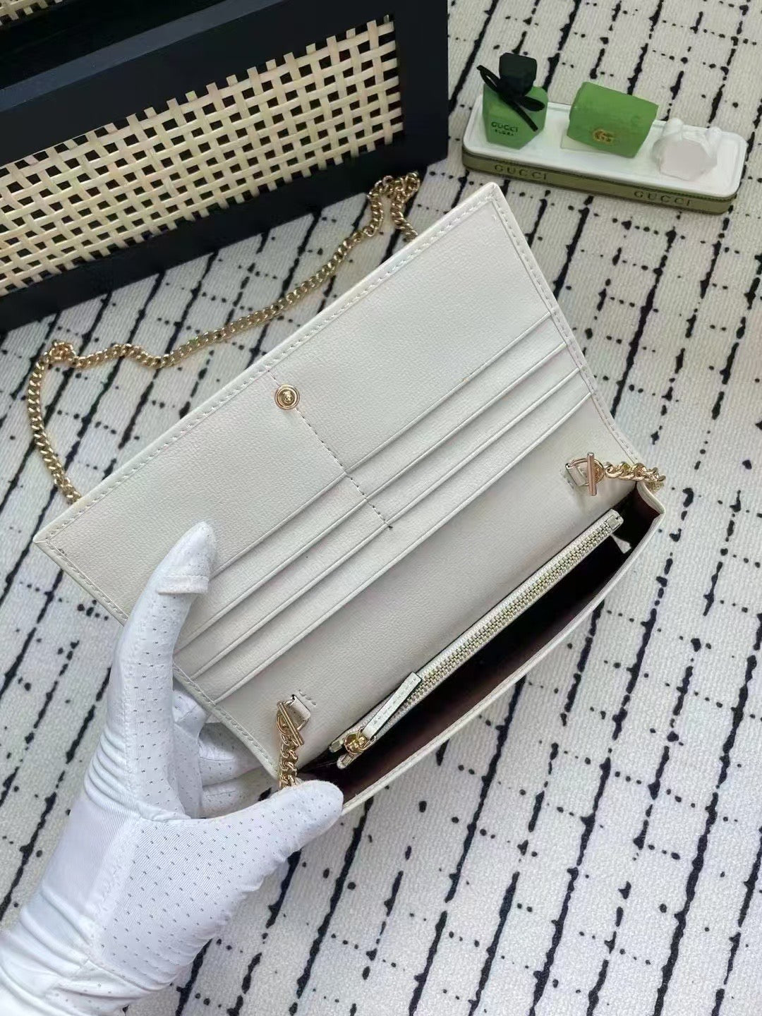 Gucci GG Monogram Chain Wallet with Horsebit Detail