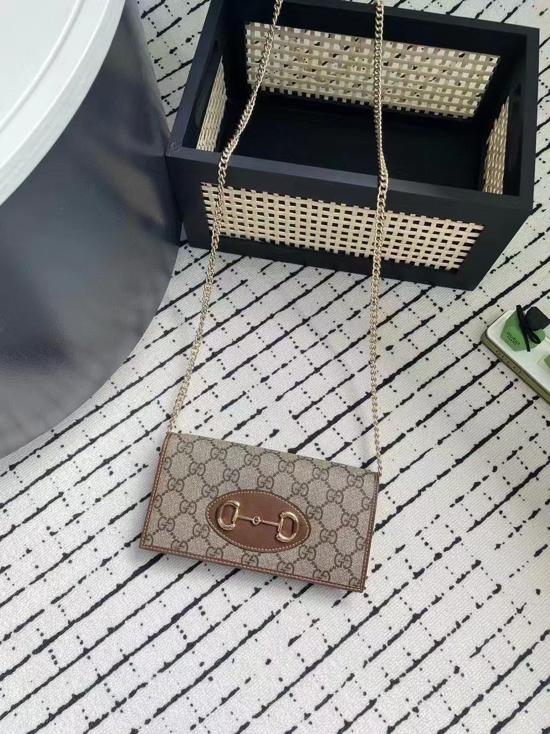 Gucci GG Monogram Chain Wallet with Horsebit Detail