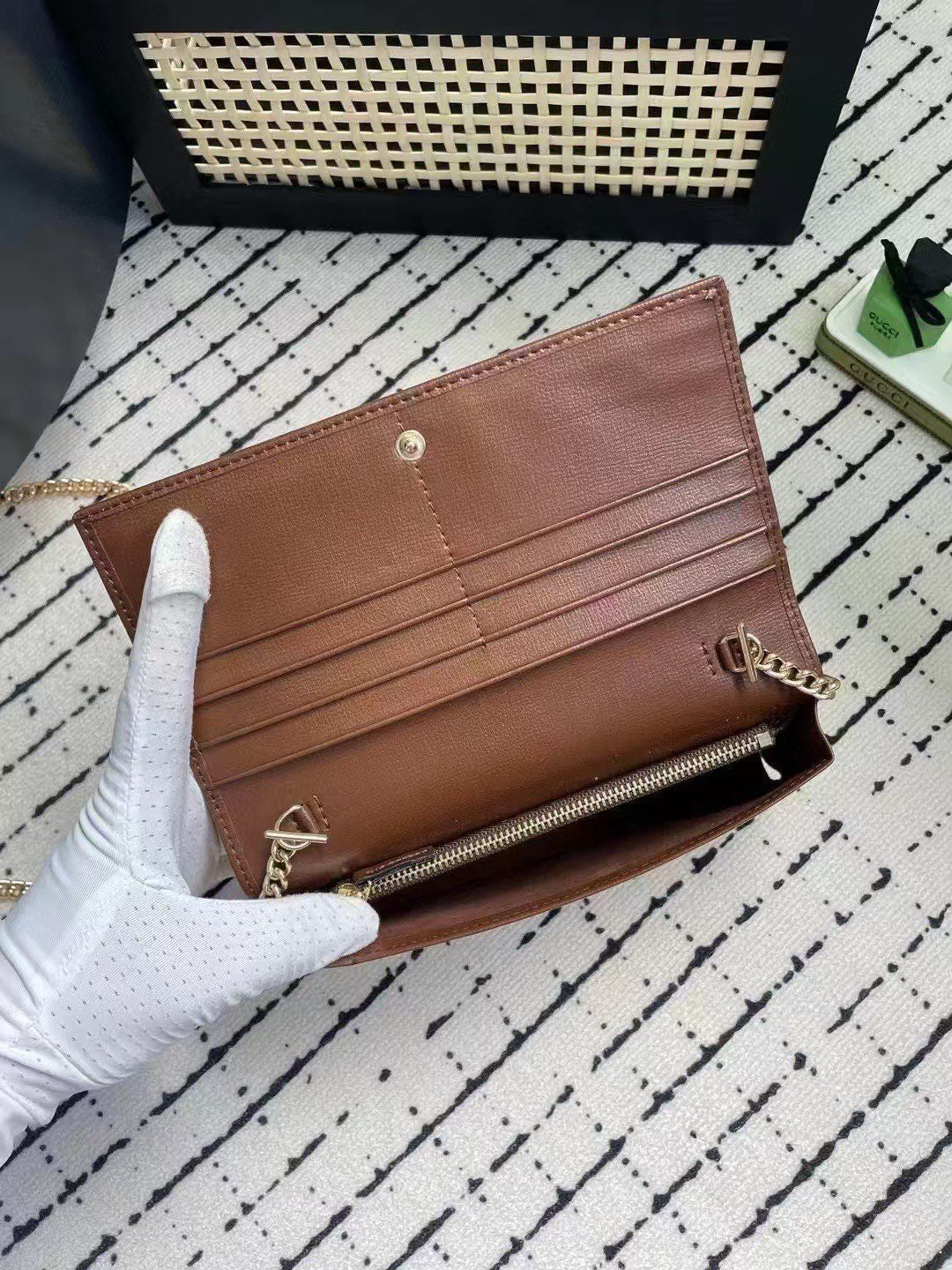 Gucci GG Monogram Chain Wallet with Horsebit Detail