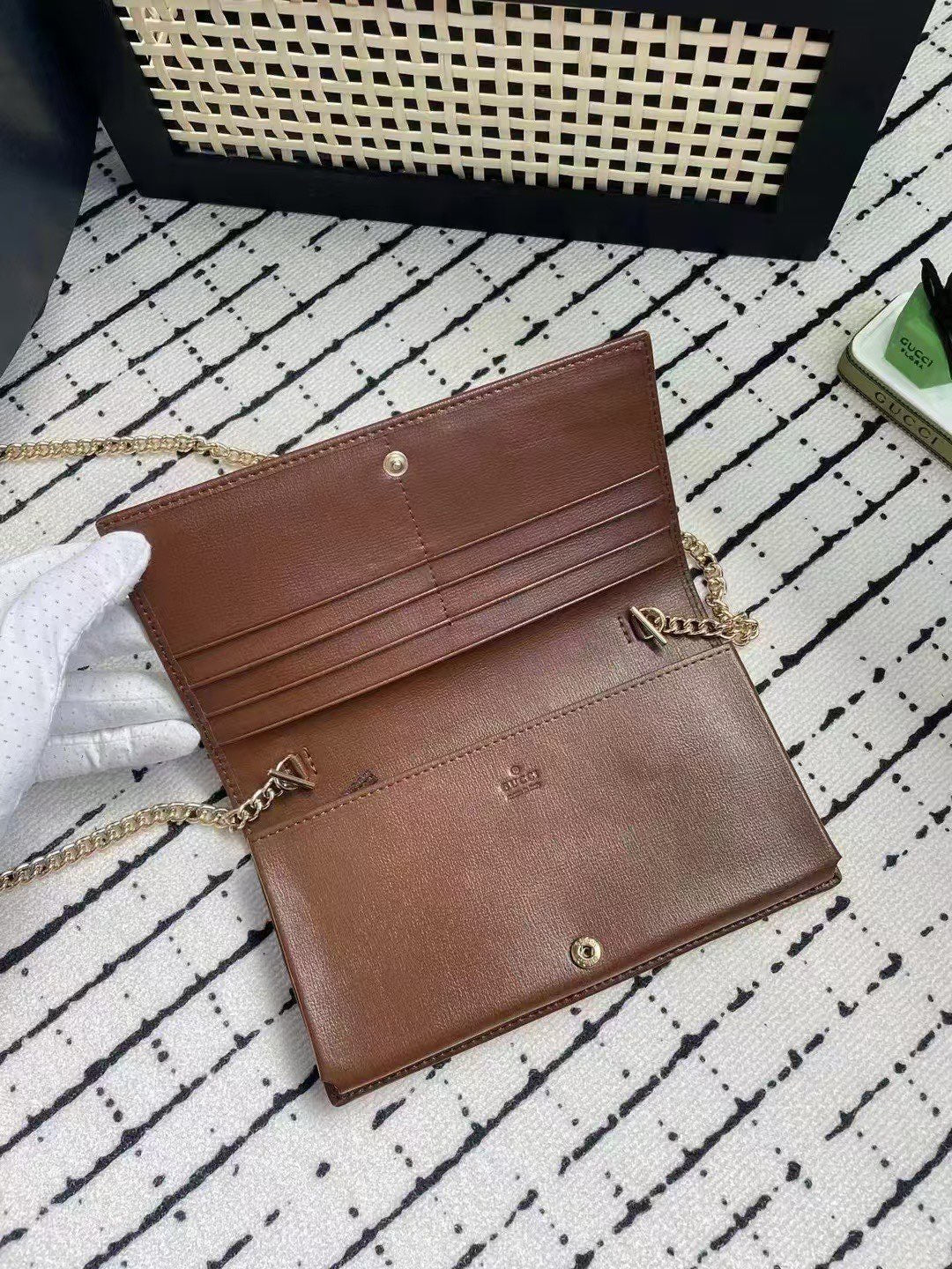 Gucci GG Monogram Chain Wallet with Horsebit Detail